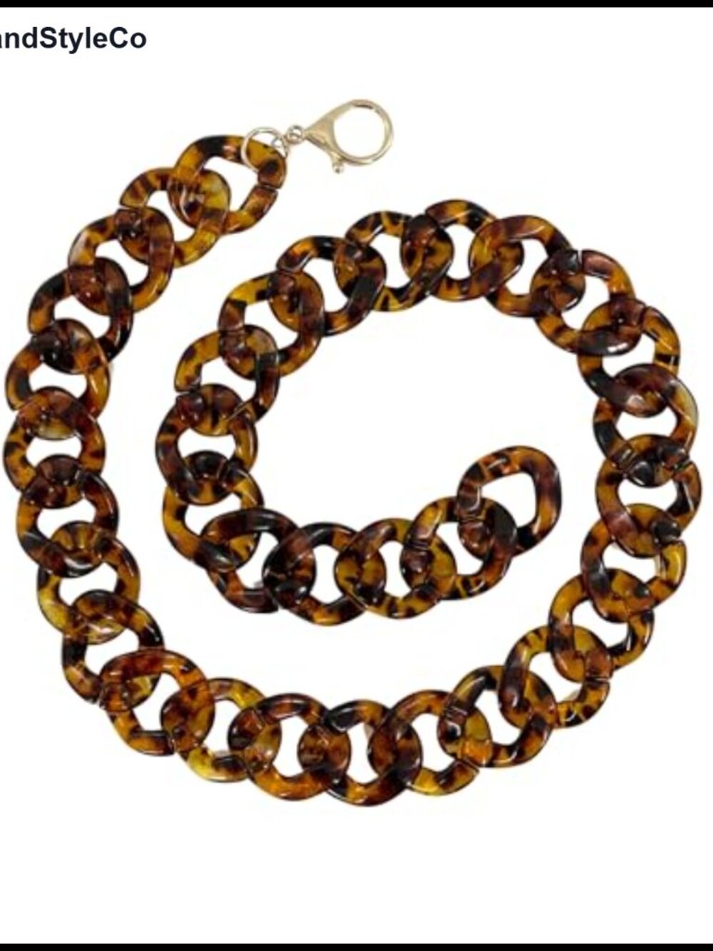 Tortoiseshell Brown Leopard Skinny Link Chain Belt 1 1/4 Wide